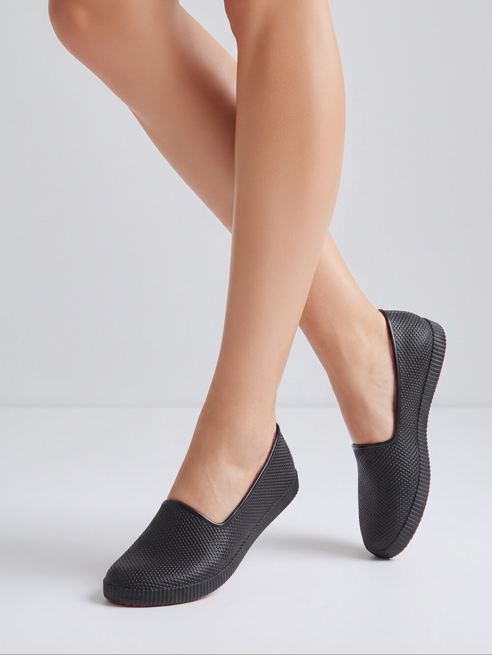 Cougar Black Mesh Slip-On Flats with Pink Lining
